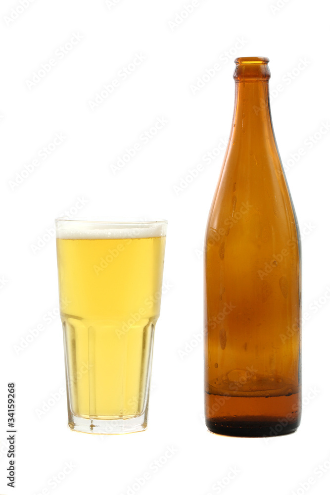 Beer with bottle isolated in white background