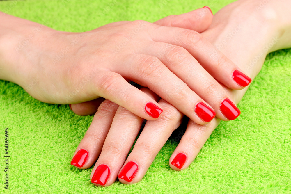 Fototapeta premium Beautiful hands with red manicure