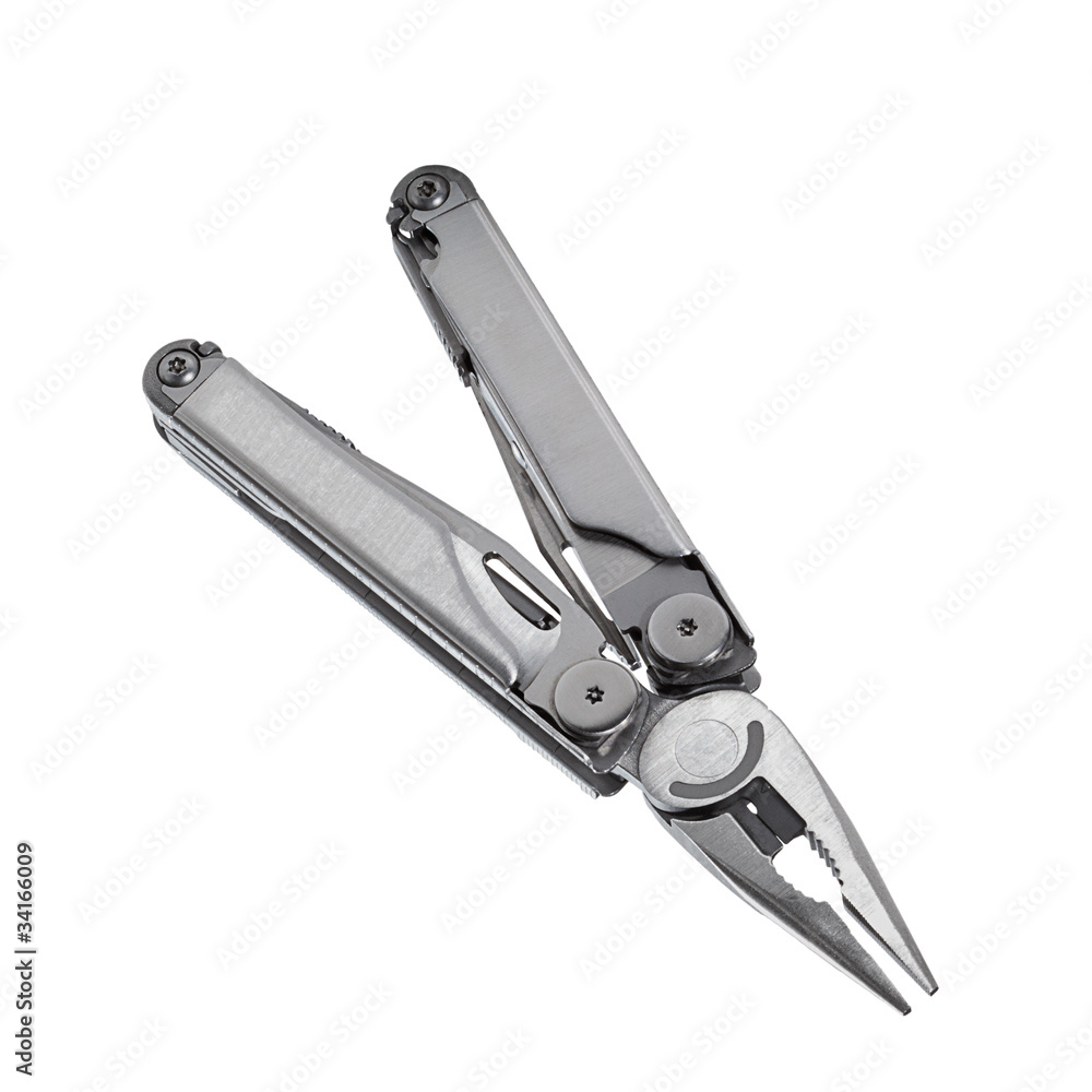 Multitool pliers open top view isolated on a white background Multitool pliers open top view isolated on a white background