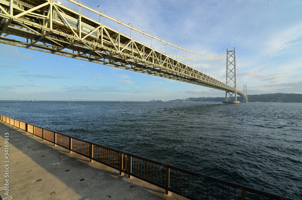 Akashi Kaikyo Bridge Spanning the Seto Inland Sea in Japan