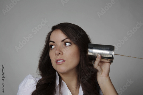 woman on a tin can phone