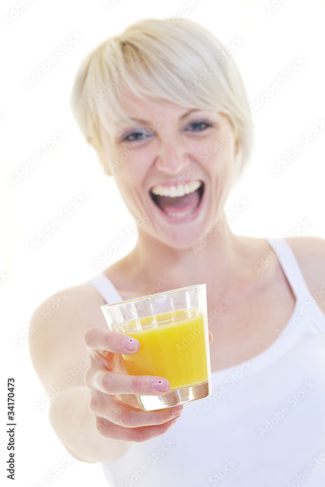 Young woman drinking orange juice isolated over white background Young woman drinking orange juice isolated over white background