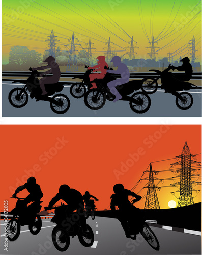 streets and silhouettes of men on motorcycles