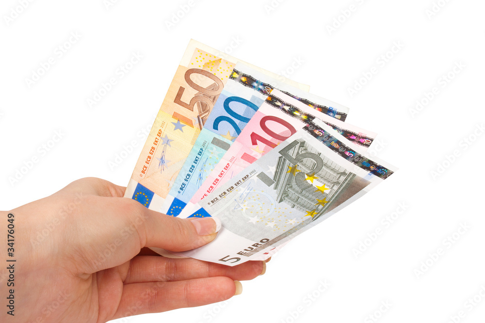 Female hand with euro money Female hand with euro money