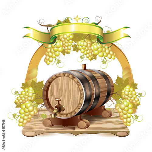 Wine barrel with white grapes