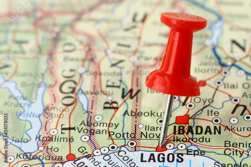 Pushpin on the map - Lagos, Nigeria
