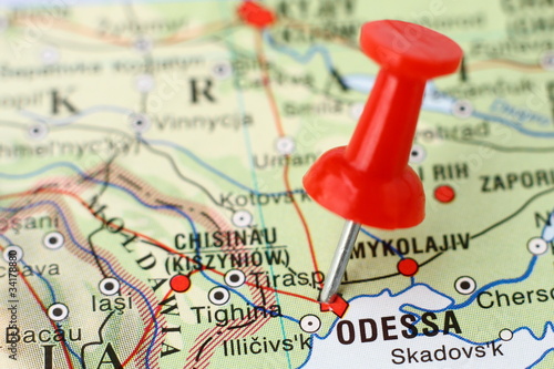 Pushpin on the map - Odessa, Ukraine