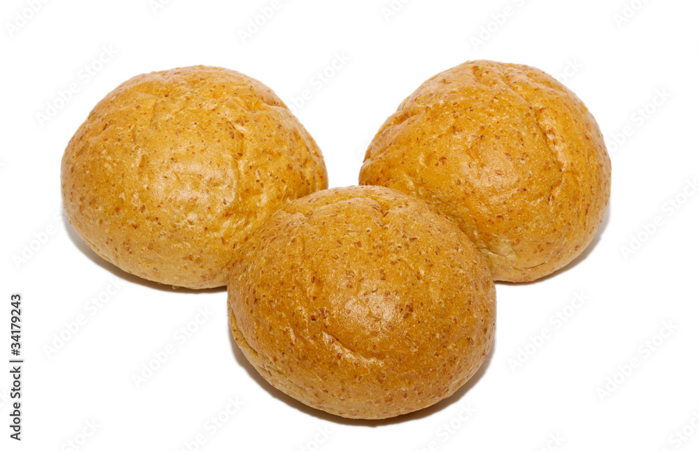Loaf of bread and rolls isolated on white Loaf of bread and rolls isolated on white