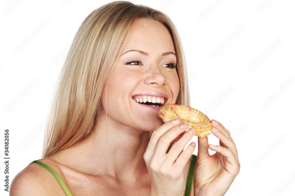 woman eating a cake