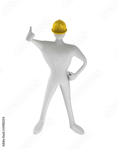 3D construction worker with thumbs up