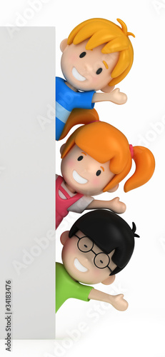 3D Render of Kids and Blank Board
