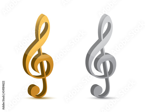 silver and gold musical clefs