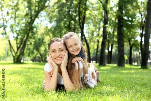 Mother with her daughter outside