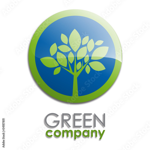 Logo green tree, forestry button # Vector