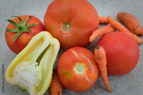Organic food, tomatoes, pepper and carrots