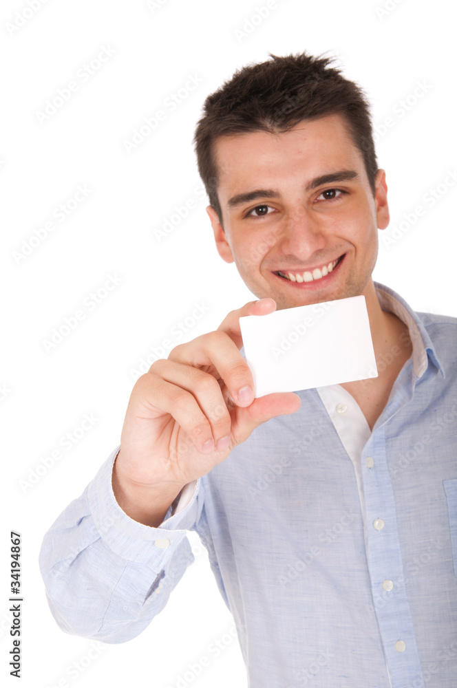 Man holding card Man holding card