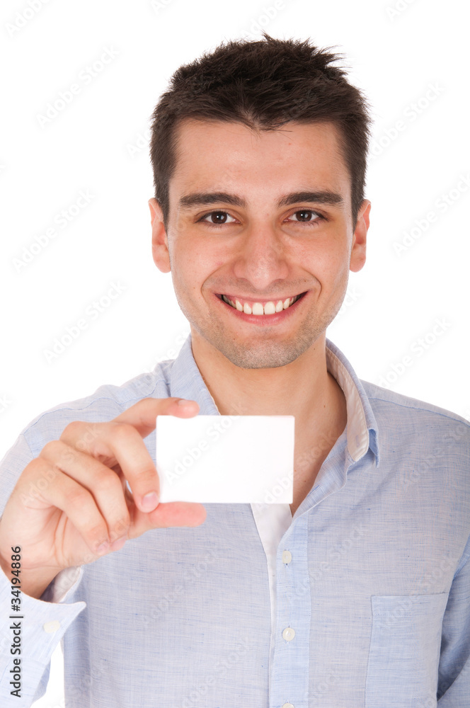 Man holding card Man holding card