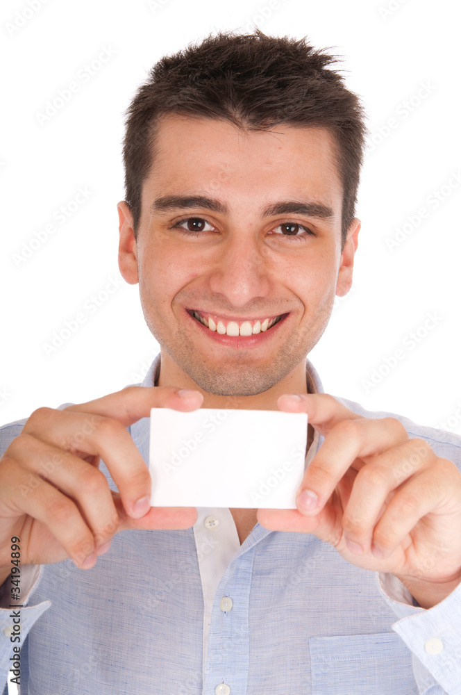 Man holding card Man holding card