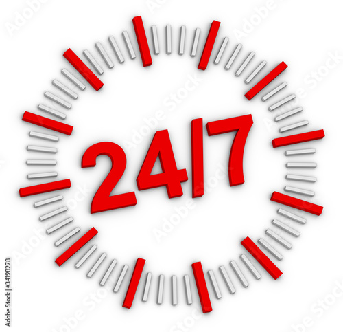 24/7 opening hours sign for retail, support, delivery,