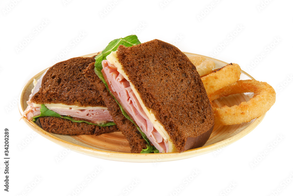 Ham and cheese sandwich on a white background Ham and cheese sandwich on a white background