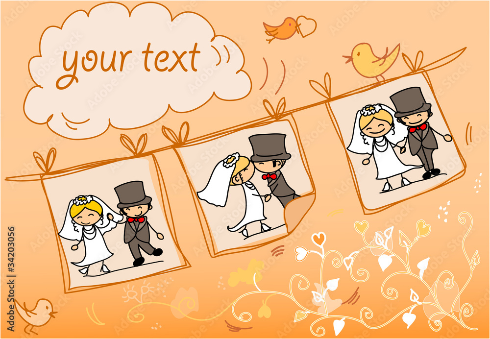 Fototapeta premium Свадебные фотографии висят на веревке