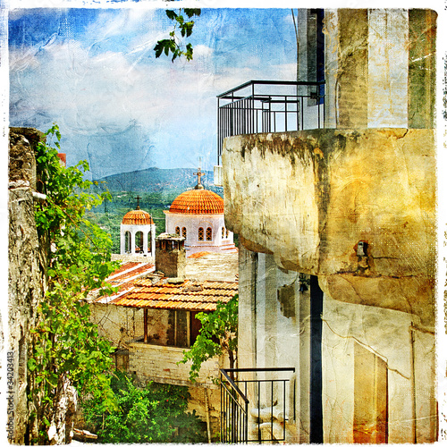 Greek streets and monastries-artwork in painting style