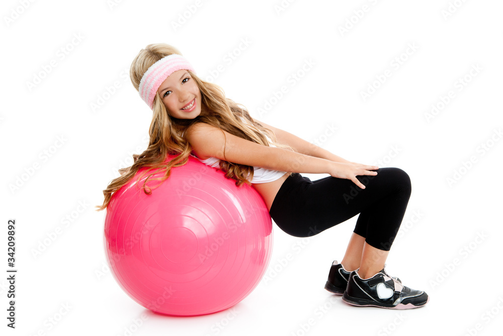 children gym yoga girl with pilates pink ball children gym yoga girl with pilates pink ball