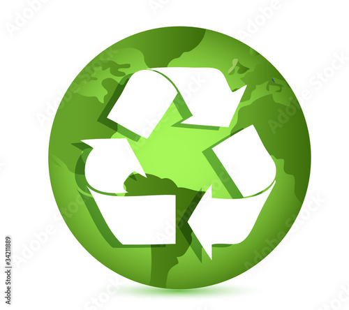 Recycling symbol over Earth globe Conceptual illustration