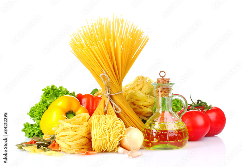 vermicelli, vegetables and oil isolated on white vermicelli, vegetables and oil isolated on white