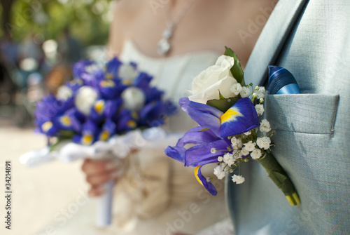 Fototapeta Naklejka Na Ścianę i Meble -  bridal bouquet and boutonniere groom