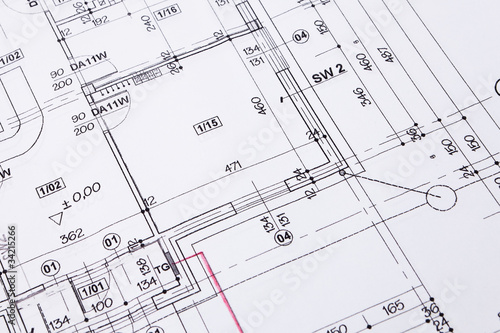 Building floor plan drawing closeup. © Bart