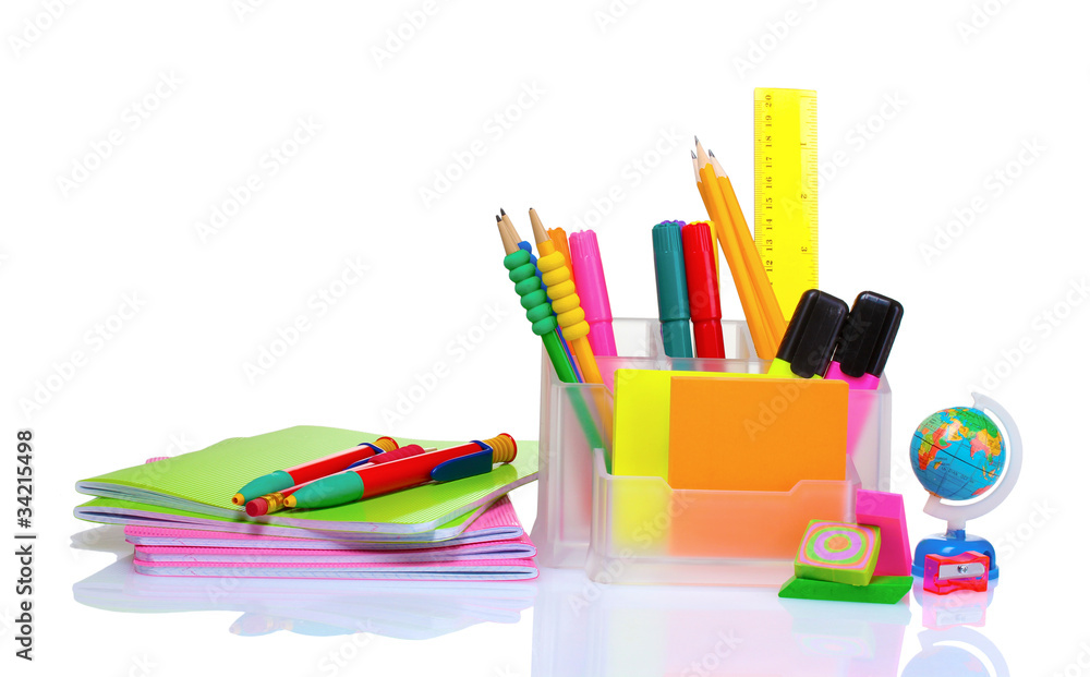 Fototapeta premium pencils and pens in holder and the line isolated on white