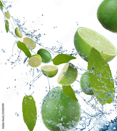 Fresh limes in motion