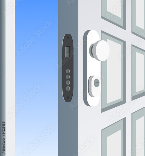 Single white door open, detail