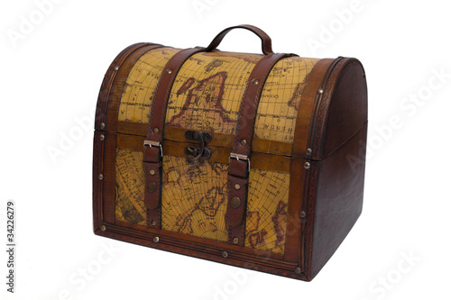 Leather chest with an image map of the world