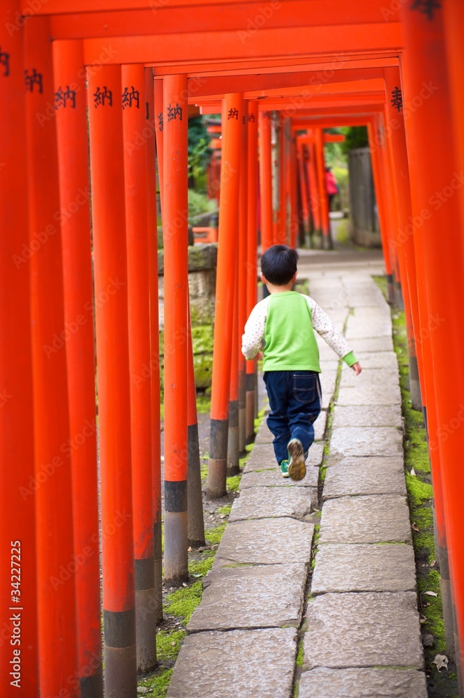 Fototapeta premium Child run between the Toriis