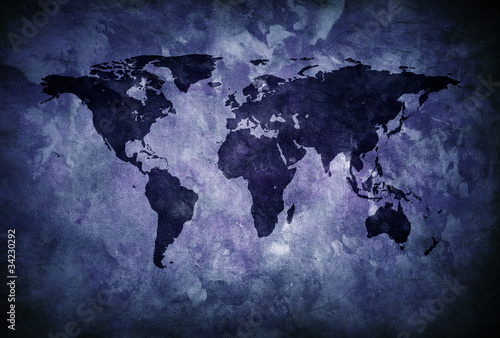 Blue grunge world map #34230292