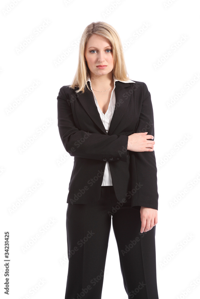 Serious blonde business woman in black suit Serious blonde business woman in black suit