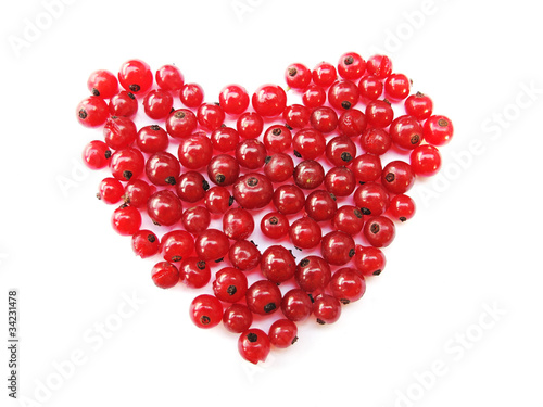 Gooseberry, currant, red on white, heart shaped