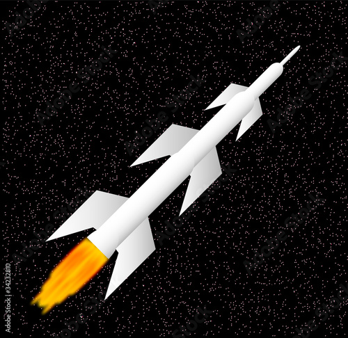White rocket in space