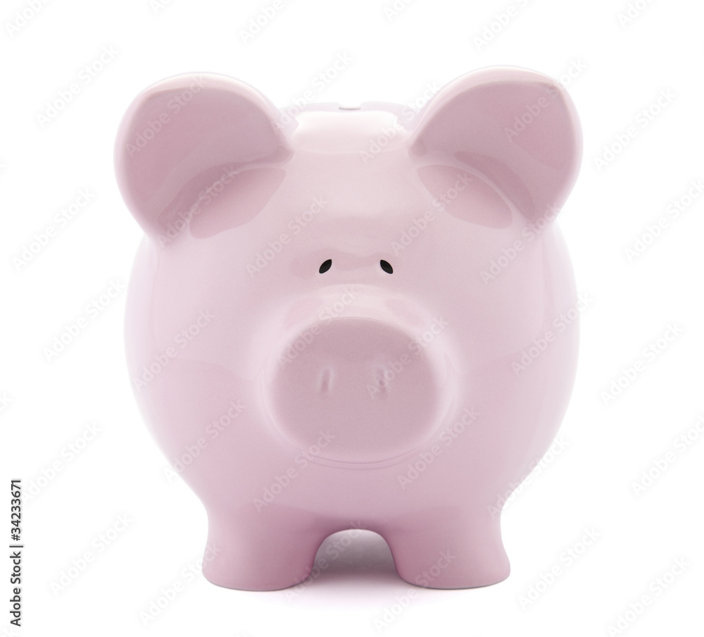 Front view of pink piggy bank with clipping path Front view of pink piggy bank with clipping path