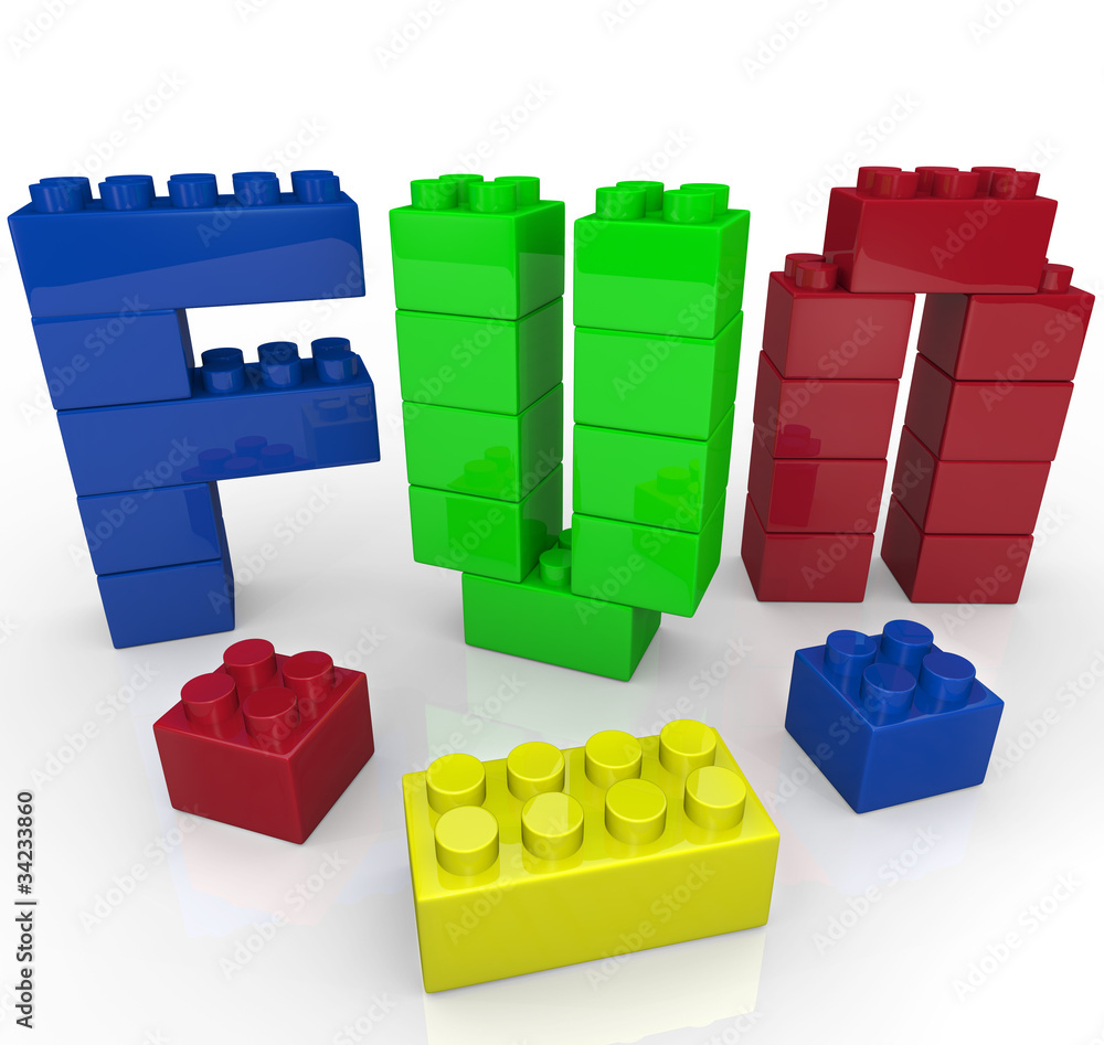 Fototapeta premium Fun Word Built with Toy Building Blocks