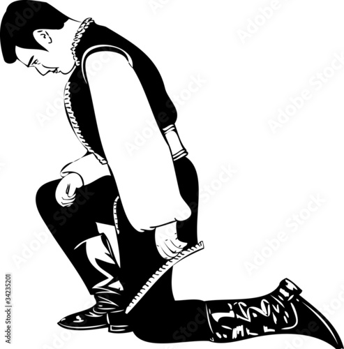 man stands on his knees with his head