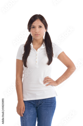 Hispanic teenager in jeans and white polo t-shirt © mocker_bat