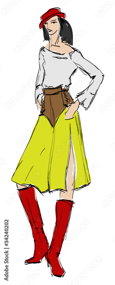 SKETCH. fashion girl. Hand-drawn fashion model. Vector illustrat SKETCH. fashion girl. Hand-drawn fashion model. Vector illustrat