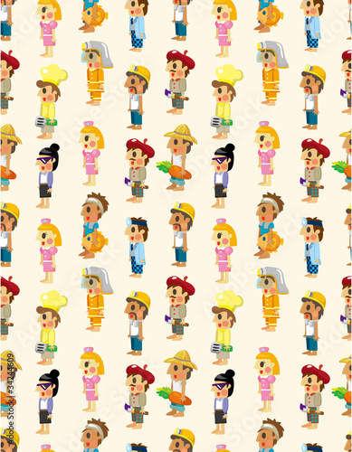 cartoon people job seamless pattern