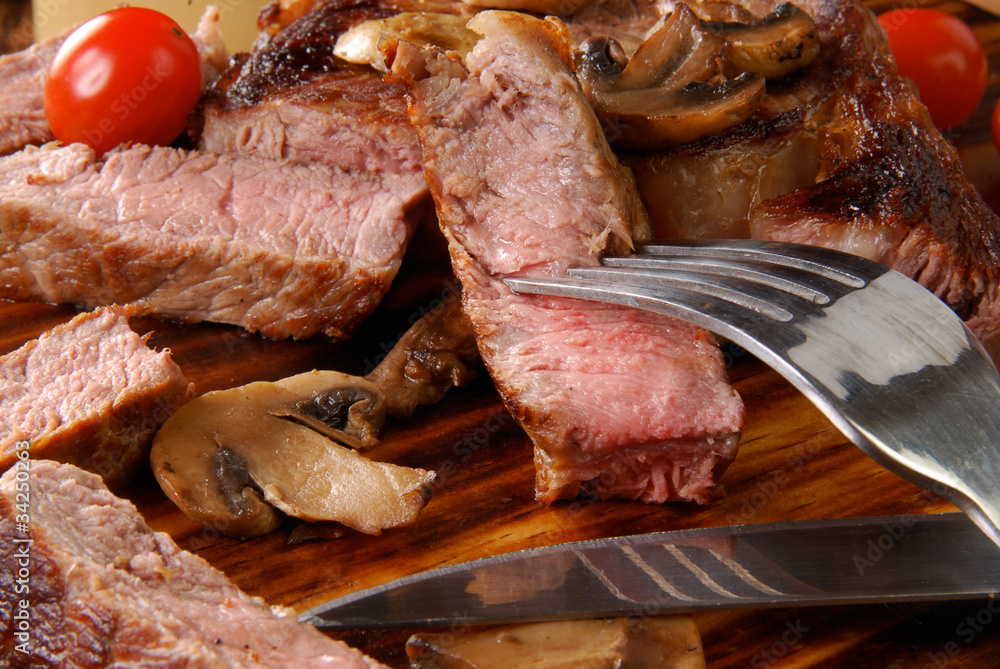 Medium rare rib steak