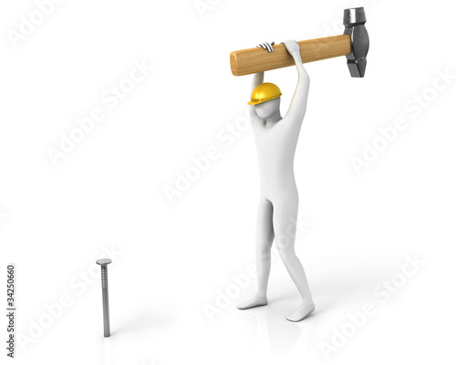 Man with huge hamer hits the nail