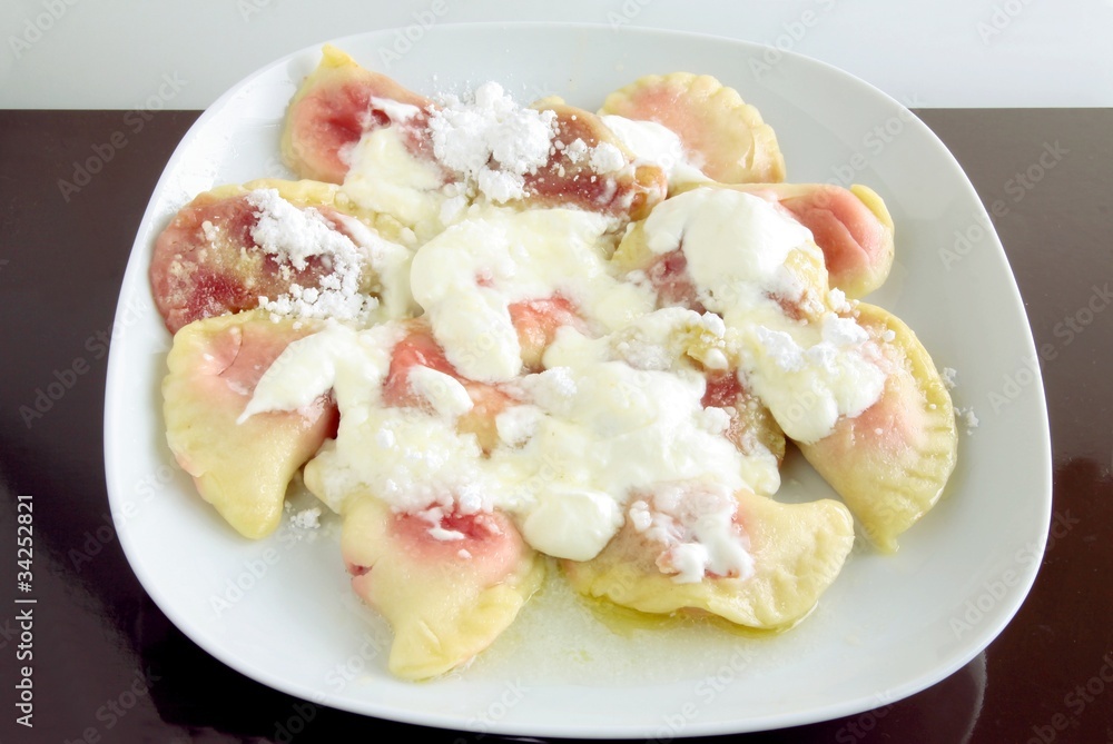 ravioli with strawberries as summer seasonal dinner or lunch