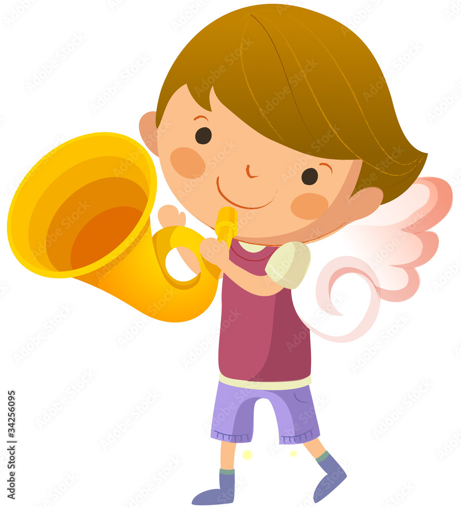 Boy with angel wings and holding trumpet Boy with angel wings and holding trumpet